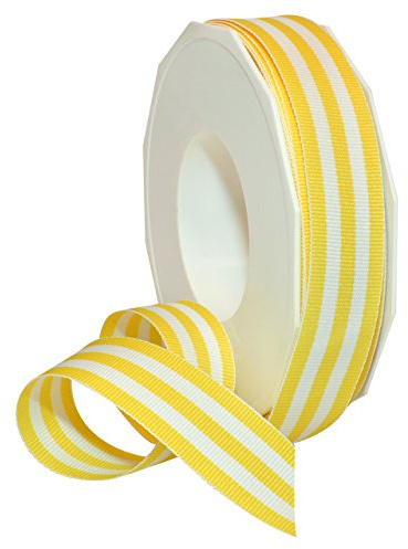 Morex Ribbon Cinta de grogrén de poliéster a rayas, decoración de fiestas, envoltura de regalos, patrones divertidos, 7/8 pulgadas por 20 yardas, color amarillo