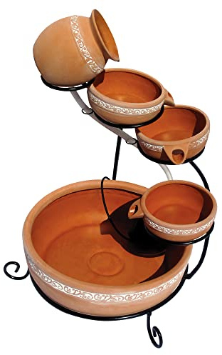 Koolscapes Solar-Powered 5-Tier Cascading Fountain, Terracotta Clay Pots, Self-Contained Water Feature, Low-Maintenance Outdoor Fountain for Deck Porch Balcony Garden Yard Pool Patio