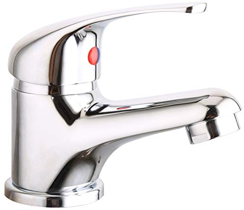 VeeBath Eco/Prima Mono Basin Mixer Tap Bathroom Sink Washroom Basin Single Lever Brass Mixer Tap with Pop Up Waste- Chrome