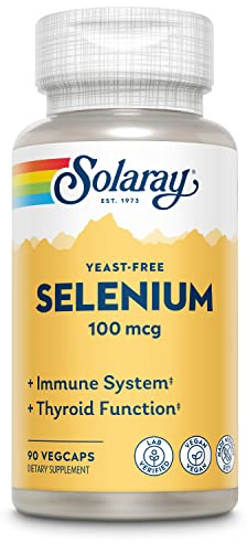 SOLARAY Selenium 100 mcg Supplement for Women & Men - Selenium 100mcg Capsules, Thyroid & Immune Health Support, Yeast Free, L Selenomethionine, Antioxidant Support, Vegan - 90 Veg Caps
