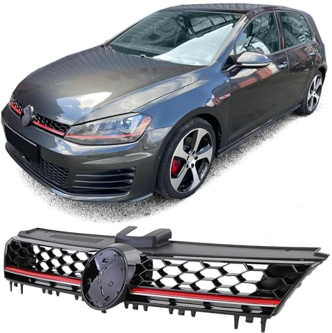 Sport Waben Kühlergrill Schwarz Glanz mit roter Leiste für VW Golf 7 12-17 GTI