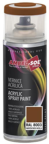 AMBRO-SOL - Pintura acrílica en spray, color Marron Pardo, RAL 8003, resultado profesional en múltiples superficies, exteriores e interiores, 400 ml, El embalaje puede variar
