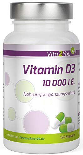 Vita2You Vitamin D3-10.000 IE - 120 Kapseln - Hochdosiert - 10 Tagesdosis - 1000 I.E. pro Tag - Premium Qualität - Made in Germany