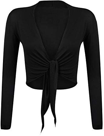 Glamexx24 Damen elegante Bolero Jäckchen Langarm Achselzucken Strickjacke BL0001, Schwarz, Gr.- S/M