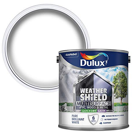 Dulux Weather Shield Multi-Surface Quick Dry Satin Paint, Pure Brilliant White, 2.5 L
