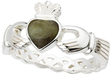 Solvar Celtic Weave Claddagh Ring-Connemara Marble & Silver-Size 7 - UK N
