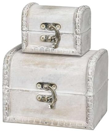 Unbekannt 3 pezzi bauli in legno bianco scatole in legno stile Shabby Chic Vintage coperchio sollevabile 8 x 6 x 6 cm / 12 x 9,5 x 9 cm per figurine da collezione
