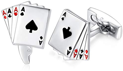 HONEY BEAR Herren Poker Karten Spielkarte Muster 4A Manschettenknöpfe Hochzeit Business Cufflinks Edelstahl 1 Paar,MEHRWEG