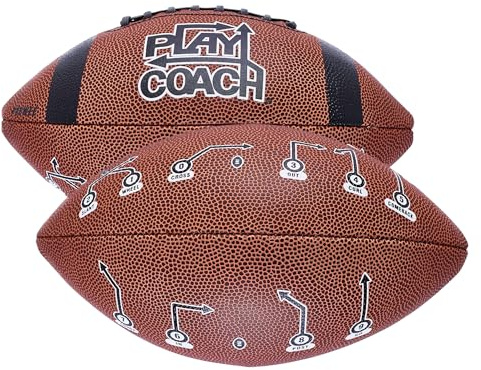 PlayCoach Youth Football in Junior & Peewee Sizes with 10 Basic Passing Routes for Kids 6 to 12 - Endorsed by Drew Brees, Beach and Kids Football, Leather Peewee Size