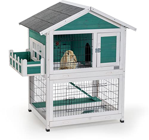 Petsfit 2 Story Rabbit Hutch with Trays Outdoor Weatherproof, Bunny Cage with Openable Roof