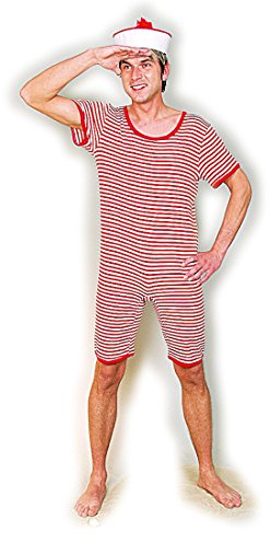 Monopezzo Uomo Stile Marinaio Costume da Bagno Retro Rosso-Bianco M 48/50 Completo da Spiaggia per Uomo Retro Look Anni '20 e '30 Tenuta da Bagno alla Marinara con Righe Tuta Uomo Circo Sollevatore
