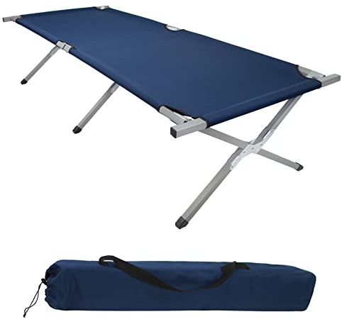 BB Sport Lit de Camp Pliable XXL 210 x 72 x 45 cm Camping Lit 200 kg Portable Militaire Pliable Voyage Confortable Stable Acier Tubulaire 600D Tissu Oxford Sac de Transport, Couleur:Blue