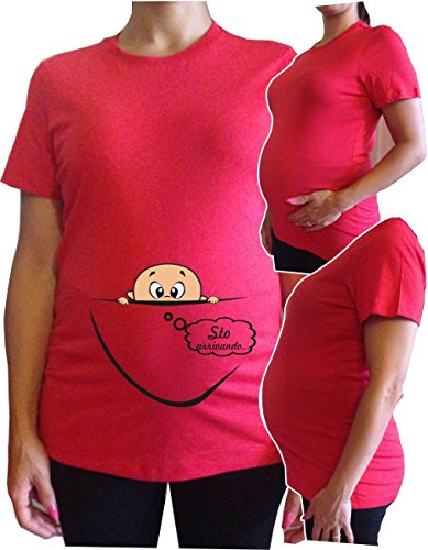 Tshirt Premaman Divertente STO ARRIVANDO Maglietta Sagomata Lunga da Donna T-Shirt Simpatica Gravidanza