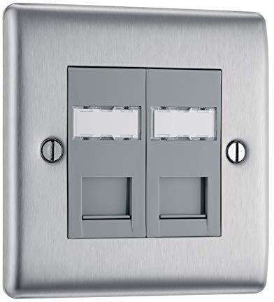 BG Electrical RJ45 Double Data Outlet, Brushed Steel,70516RE