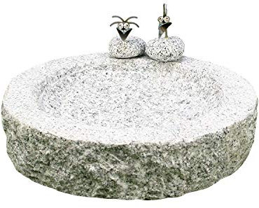 Gebrüder Lomprich Vogelbad aus Granit (mit 2 Vögele am Rand sitzend)