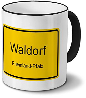 Städtetasse Waldorf - Design Ortsschild - Stadt-Tasse, Kaffeebecher, City-Mug, Becher, Kaffeetasse - Farbe Schwarz