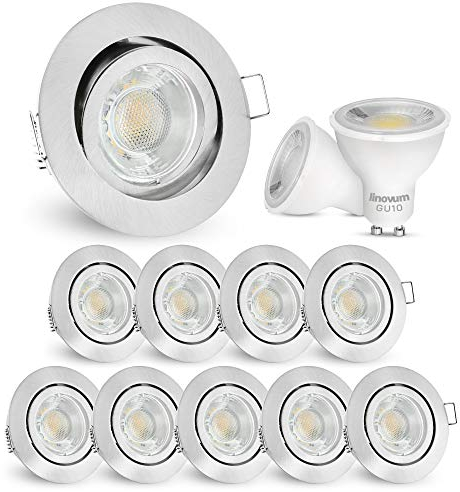 10x LED Decken Einbauleuchte rund schwenkbar Edelstahl Optik - inkl. 2W LED GU10 warmweiß - Einbaustrahler inkl. GU10 Fassung