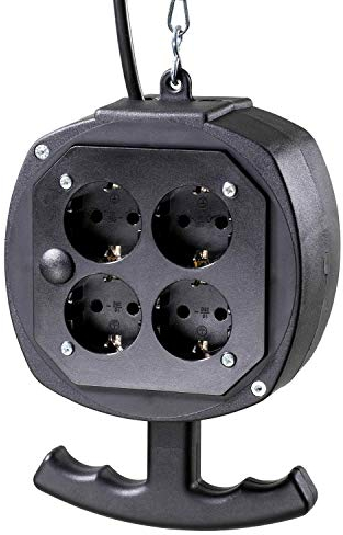 as - Schwabe Hängeverteiler - Stromverteiler - 8 Schutzkontaktsteckdosen 230 V, 16 A - 3 m H05VV-F 3G1,5 mit Schutzkontaktstecker - mit 3 m Stahlkette - IP20 - Schwarz, 60971