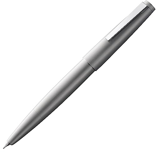 Lamy 2000 silver Füller – edler Füllfederhalter im samtmatt polierten Gehäuse aus Edelstahl – 14 kt. Goldfeder, partiell platiniert & in Strichbreite EF