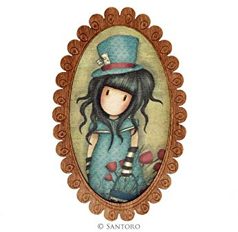 Broche en bois SANTORO Gorjuss - Le Chapelier - Turquoise - Victorienne - Fermoir à épingle - Accessoire en bois - Accessoire