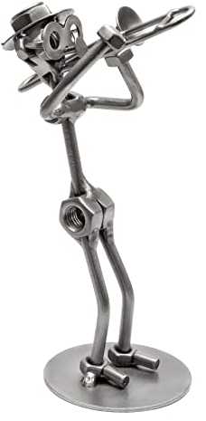 STEEMO Schraubenmännchen Figur: Posaunist Posaune - Geschenk Posaunenspieler - Metall-Deko, Kunsthandwerk, Stahl, grau 11x7x18 cm