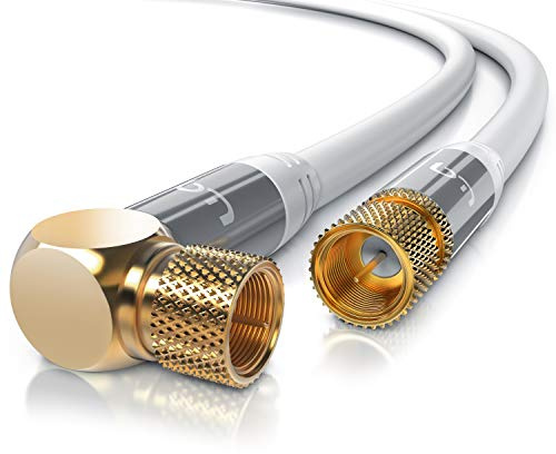 CSL - 1m SAT Kabel 8k 4k HDTV 90 Grad gewinkelt 135dB - Premium SAT Antennen Satellitenkabel F Stecker - TV HDTV Radio DVB-T DVB-C DVB-S DVB-S2 - Abschirmmaß 135db 75 Ohm - Weiß
