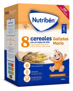 Nutriben Papilla 8 Cereales Galletas Maria con Toque de Miel, 600g