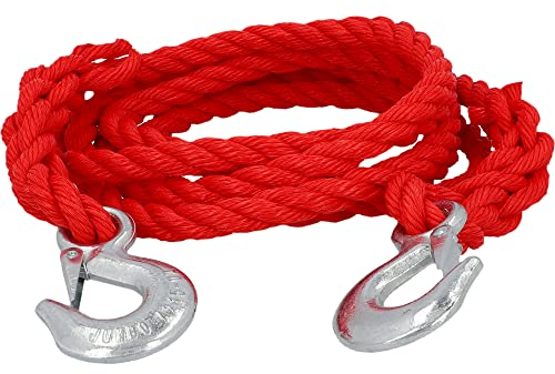 cartrend Abschleppseil 3500 kg, 2 Karabinerhaken, mit Aufbewahrungstasche und Sicherheitsfahne, Länge 4 m, TÜV/GS geprüft, rot