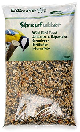 Erdtmanns Streufutter für Wildvögel – Futtermischung mit Sonnenblumenkernen, Hirse & Getreide – energiereiches Vogelfutter für Ganzjahresfütterung – für Garten, Balkon & Futterhaus (2,5 kg)