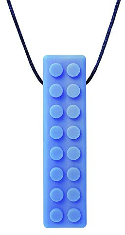 ARK® Kauhalskette in verschiedenen Stärken mit einstellbarer Abreißleine und ATC Pflegeanleitung - Sensory Halskette, Beißblock, Kauen, Zahnen, Autismus Brick texturiert extra fest blau