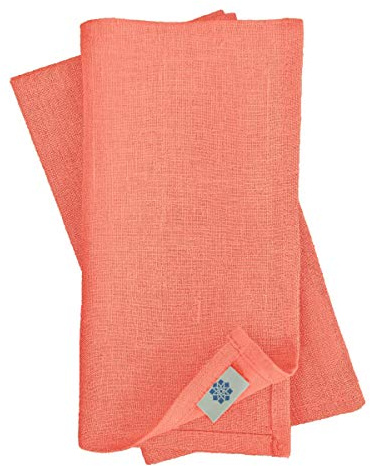 Linen & Cotton Set de 4 Servilletas de Tela Hygge - 100% Lino, Rosa Coral (32 x 32 cm) Cuadradas Lavable para Hogar Cocina Comedor Cena Mesa de Centro Cumpleaños Boda Navidad Eventos