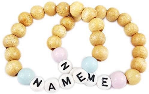 Babyarmband für Baby und Kind Naturfarben mit Namen Gravur | Namensarmband Taufarmband Geburtsarmband Baby Armband mit Namen Gravur