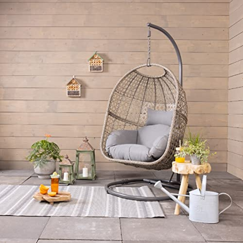 Vienna Hanging Egg Chair - Outdoor and Indoor Rattan Weave Swing Hammock - Hanging Stand - Grey