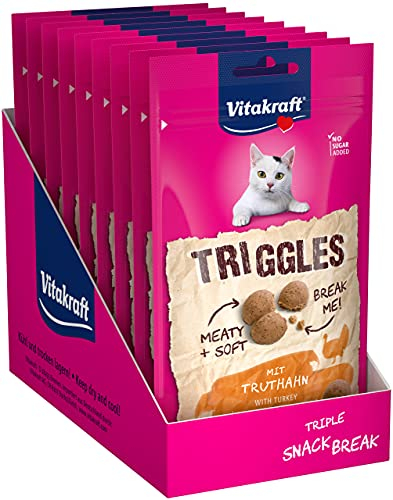 Vitakraft Triggles, Katzen Leckerli, weicher Katzensnack, mit Truthahn, Vorratsgröße, ohne Zusatz von Zucker (9x 40g)