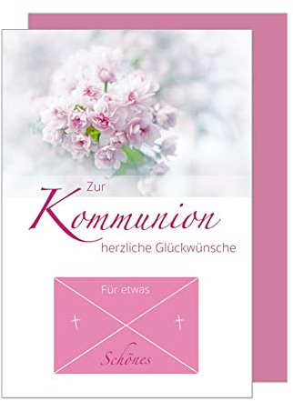 Edition Seidel Premium Glückwunschkarte Geldscheinkarte zur Kommunion mit Umschlag. Kommunionskarte Karte Grusskarte Geldgeschenk rosa Blüten Mädchen (GS-KO116 SW022)