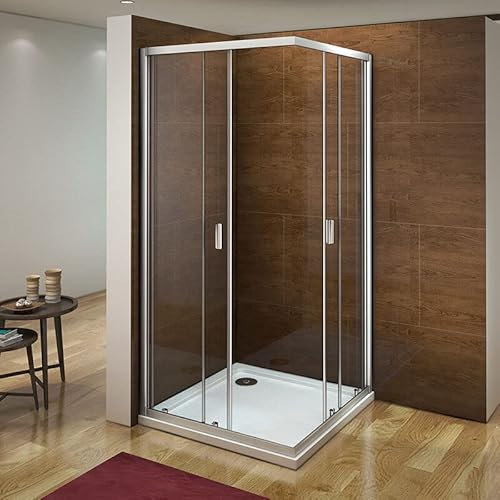 Biubiubath Corner Entry Shower Enclosure Walk in Sliding Door Glass Cubicle 760x760mm
