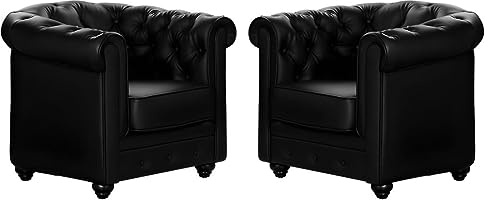 Vente-unique - Poltrona dritta Lotto di 2 Chesterfield - similpelle - nero