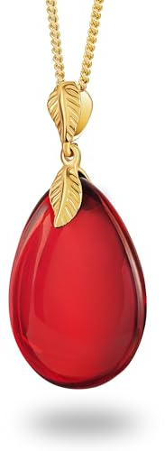 Amber by Mazukna - Roter Bernstein Anhänger, eleganter Bernstein Schmuck, großer Anhänger für Damen, vergoldete Sterlingsilberkette, Damen Halskette, Bernsteinkette, 45cm Lange