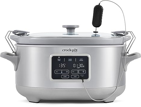 Crock-Pot 7-Quart Cook & Carry Slow Cooker with Sous Vide Function, Family-Sized Slow Cooker Warms up to 30 Hours, Modern Digital Display, Travel-Proof Locking Lid & Removable Temperature Probe