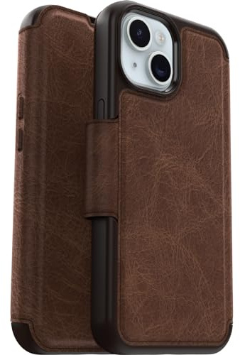 OtterBox Strada Hülle für iPhone 15 für MagSafe, stoßfest, sturzsicher, Premium Lederfolio mit Zwei Kartenhaltern, 3X getestet nach Militärstandard, Braun