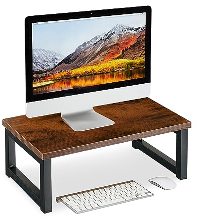 Relaxdays Monitorständer, Bildschirmerhöhung für Schreibtisch, HxBxT: 15 x 40 x 23 cm, Industrial Design, braun/schwarz