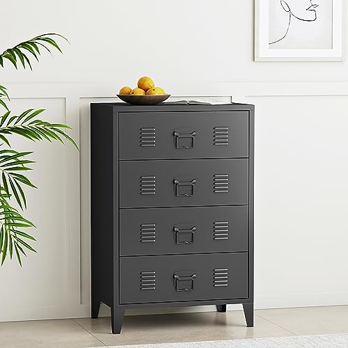 [en.casa] Kommode Hämeenlinna Metallschrank mit 4 Schubladen Mehrzweckschrank Stahl Wohnzimmer Büro Industrial Aktenschrank 80 x 40 x 92 cm Schwarz