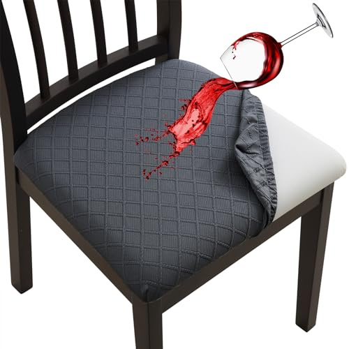 Fuloon Fundas Sillas, Pack de 4 Fundas Sillas Ajustables Impermeable,Fundas para Sillas de Comedor ​​Fácil de Instalar​​ Super Suave Lavables (Impermeable Gris, Paquete de 4)