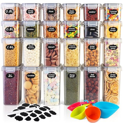 Cinnani 24er Vorratsdosen mit Deckel Luftdicht Set, BPA frei, Gesamtkapazität 35.6L, Aufbewahrungsbox, Mottensichere Küchen Organizer Cornflakes Müsli Mehl Aufbewahrung, Vorratsbehälter mit Etiketten