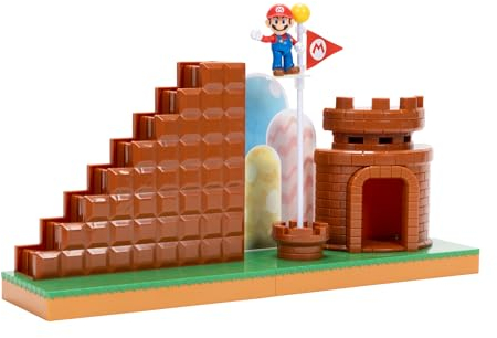 Super Mario Nintendo 2,5 Zoll Kurs Komplettes Spielset von JAKKS Pazifik mit Mini Mario-Figur, interaktiver Treppe, Schloss, Fahnenmast und Basisplattform
