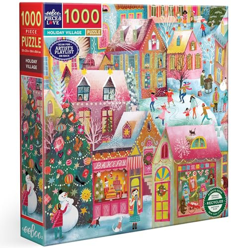 eeBoo Holiday Village Puzzle für Erwachsene, 1000 Teile, recycelter Karton, tauchen Sie EIN in die Magie von Weihnachten, PZTHYV