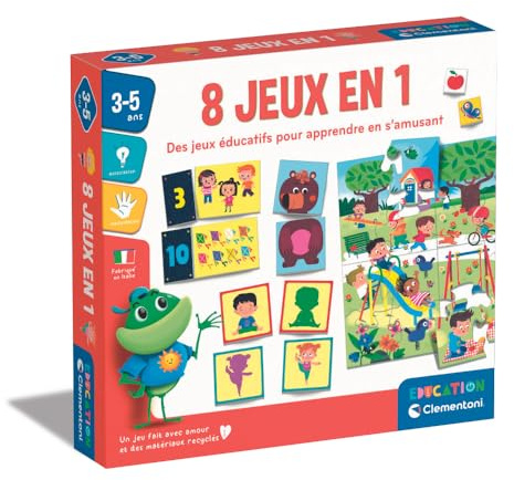 Clementoni | Coffret Éducatif 8 Jeux en 1 pour Enfants 3‑5 Ans+ | Puzzle, Loto, Mémo, Séquences, Couleurs, Silhouettes | Jeu Préscolaire Autonome Chiffres et Quantités | Idée Cadeau
