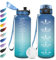 Trinkflasche 1.5L, Sport Wasserflasche mit Filter, Kohlensäure Geeignet, Auslaufsicher Trinkflasche mit Zeitmarkierung, Sportflasche für Radfahren, Fitnessstudio, Camping, Sport, Schule, Laufen