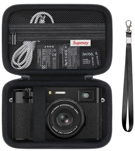 Supmay Étui de Voyage Dur pour Appareil Photo numérique Fujifilm X100VI / X100V, étui de Stockage d'appareil Photo numérique avec Poche en Maille pour Batteries, Carte SD, câble USB, Noir