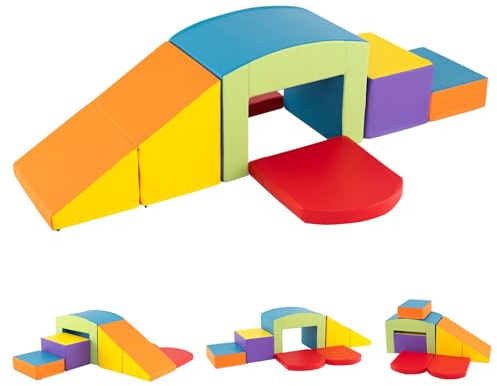 RELAX4LIFE Blocchi di Costruzione in Schiuma 6 Pezzi, Set di Blocchi da Arrampicata per Bambini con Copertura Impermeabile e Chiusure a Velcro, Design Convertibile per Combinazioni Infinite (Colorato)